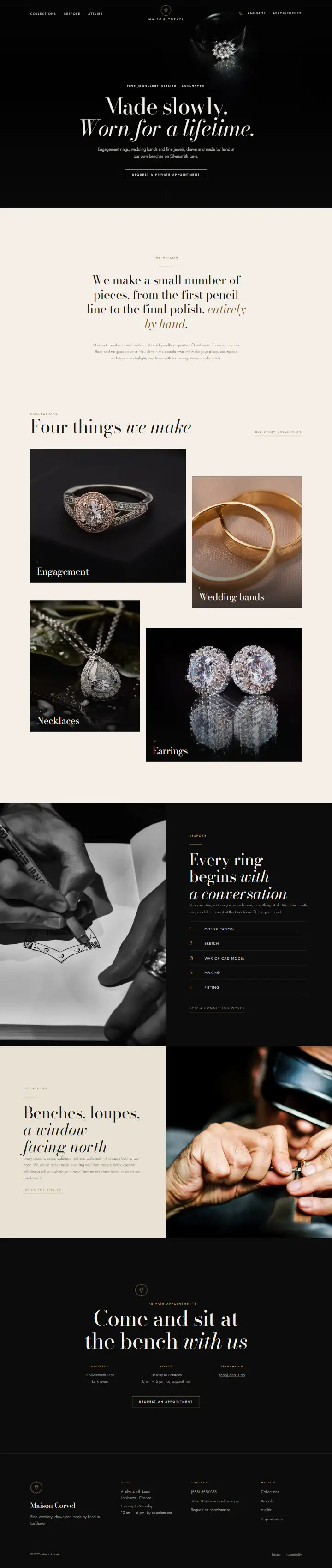 Maison Corvel, Fine jewellery atelier: the home page