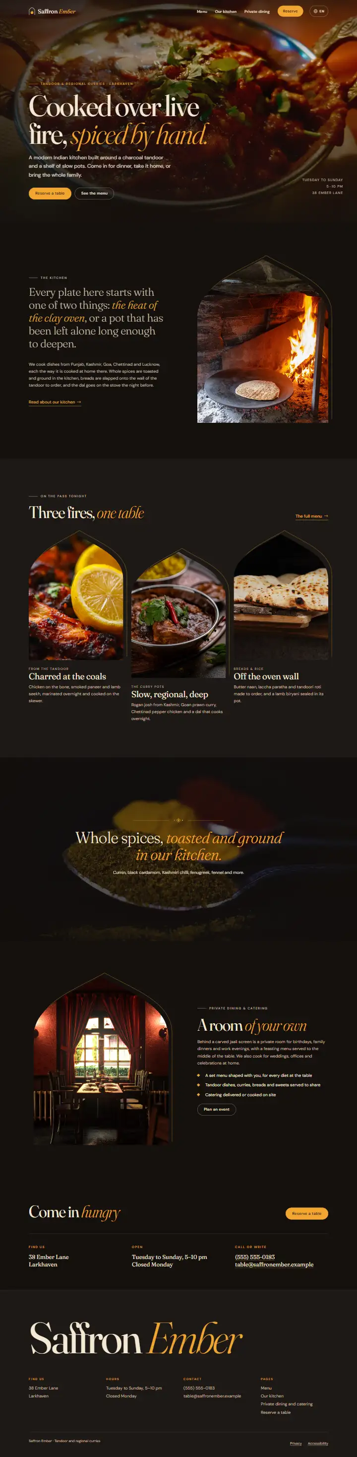 Saffron Ember, Indian restaurant: the home page